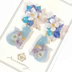 猫★ネコ　フラワー★レジン　ピアス　イヤリング　チャーム