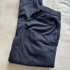 美品 ユニクロ ネイビー ストライプ テーパードパンツ M 裏地付 前後ポケット