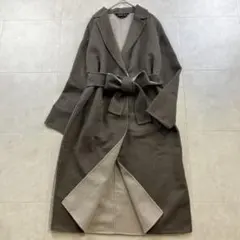 インディヴィ　ダブルフェイスベルト付きロングコート　ウール　グレー　36