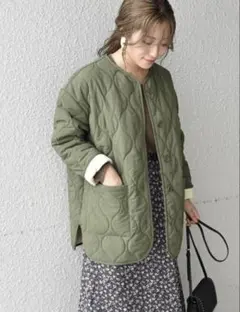 【Khaju】ノーカラーリバーシブルキルティングコート