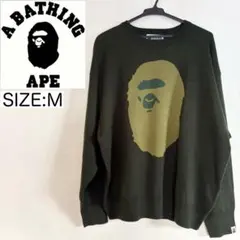 【美品】A BATHING APE ジャカードニット セーター サイズM カーキのサムネイル
