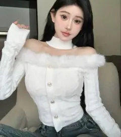 shein ニットトップス 肩出し ホワイト 完売品