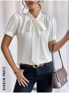 SHEIN PRIVÉ ホワイトリボンブラウス
