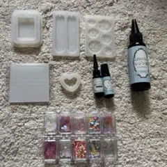 UVハードレジン液クリア　ハート　四角　丸　長方形　モールド　パーツセット