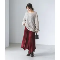 Noble イレギュラーヘムプリーツスカート ボルドー レッド 36サイズ