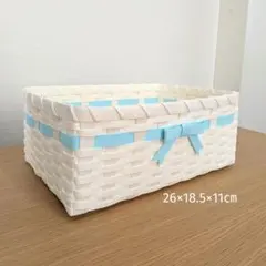 【No.49】バスケット　かご　小物入れ　クラフトバンド　ブルー