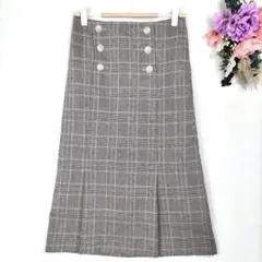 Index　チェック柄タイトスカート　釦　グレー　一部ゴム　S　裏地
