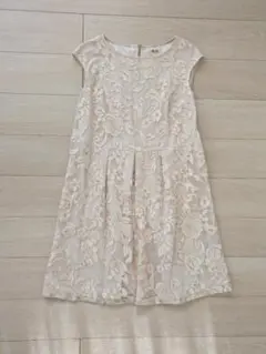 極美品 ローズティアラ 総レースワンピース 46 大きいサイズベージュ花柄 刺繍