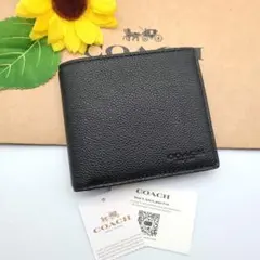 COACH 折り財布 新品 ブラック 新作 ペブルレザー お札入れ 小銭入れ