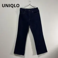 ユニクロパンツフレアハイライズジーンダークブルーサイズ28