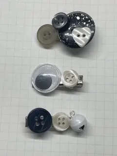 ボタンデザイン ヘアクリップ 3個セット　モノクロ