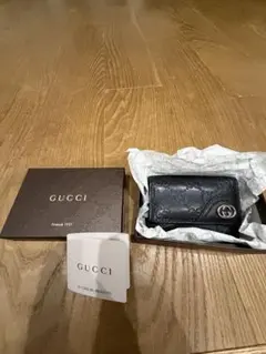 極美品 グッチ キーケース 6連 GG シマ レザー ネイピー 専用箱 説明書
