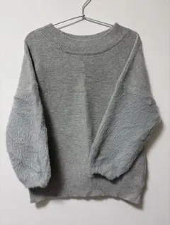anyFAM ファー袖 ニットセーター　セーター　グレー　サイズF