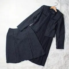 美品！《PLATA》3点セットスーツ(11AR)黒 ノーカラー ワンピース