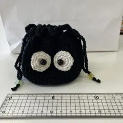 黒い巾着｜かぎ編みポーチ｜ハンドメイド巾着ポーチ|小物入れ
