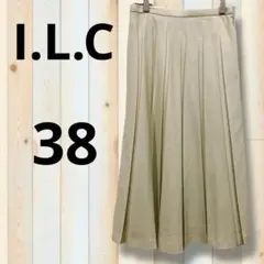 I.L.C サイズ:38 ミディ丈プリーツスカート　ベージュ
