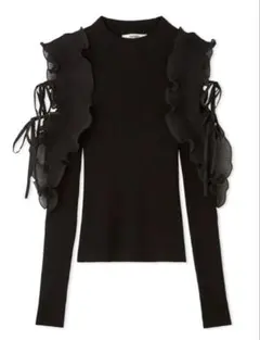 SNIDEL フリルスリーブニットプルオーバー ブラック 2024