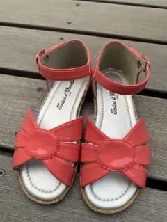 コーラルピンク リボン付きサンダル　18cm