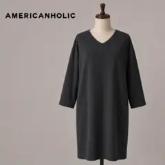AMERICAN HOLIC Vネック 黒 ゆったり ワンピース 7分袖 Fのサムネイル