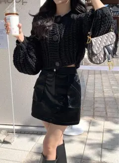 DHOLIC ピンタックポケットエコレザーミニスカート