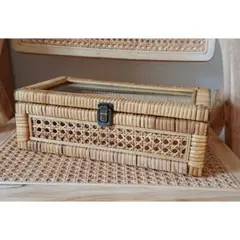 サリュ ラタン ガラス蓋付き収納ボックス