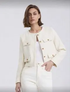 エレガントカジュアルツイードジャケット　アイボリー　ホワイト