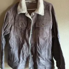 コーデュロイ ボア襟ジャケット グレー