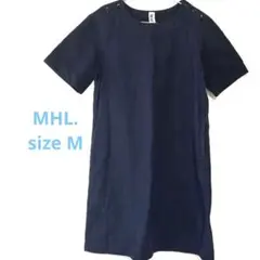 MHL. マーガレットハウウェル　半袖ワンピース　肩ボタン　M コットン　麻