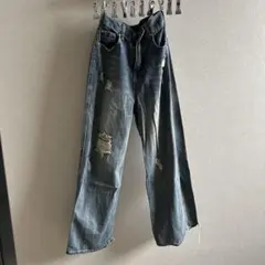 ダメージ加工ワイドレッグデニム