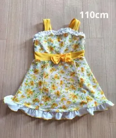 110cm 水着　ワンピース　黄色　花柄　リボン