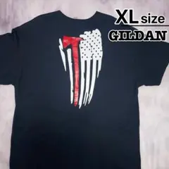 USA古着　GILDAN　Tシャツ　XL　ブラック　プリント　ロゴ　アメリカ国旗