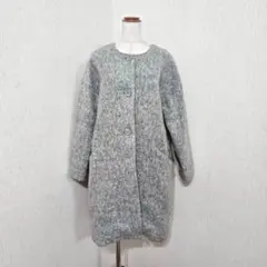 IN THIS LIFE ノーカラーロングコート 起毛 ウール混 上品 グレー