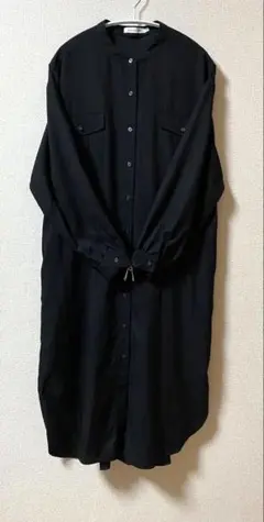 ブラック 長袖 シャツワンピース