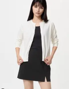 ユニクロ UVカットクルーネックカーディガン/ウォッシャブル 白 Sサイズ