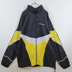 90s ナイロンジャケット XL 黒黄白 切替 ビッグシルエット 刺繍ロゴ 古着