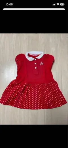 お値下げ中☺️ミキハウス赤いウサギ刺繍ドット柄ワンピース 90