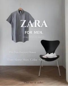 ZARA メンズ ピンドット 半袖シャツ グレー EUR L カジュアルのサムネイル