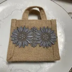 ミニジュートバッグ インド刺繍リボン①