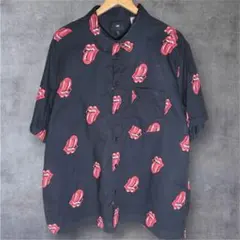 H&M ローリングストーンズ 総柄シャツ 半袖 ベロ 舌 ロゴ コットン100のサムネイル