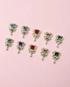 ラインストーンハート付き矢型ネイルパーツ 10個 セット B-2