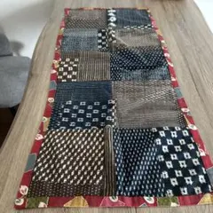 古布　藍染　絣マット　ハンドメイド ハギレ絣布