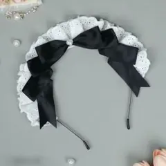 メイドカチューシャ フリル コスプレ 黒リボン ロリィタ クリスマス イベント