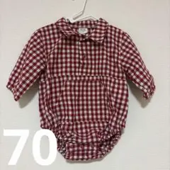 赤チェック ギンガムチェック ロンパース