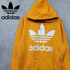 アディダス スウェット パーカー トレフォイルロゴ オレンジ L 古着