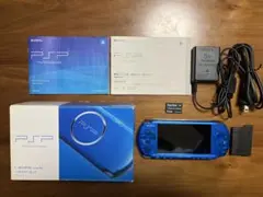 PSP3000ブルー本体バッテリーACアダプター4Gメモリースティック他付中古品