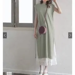 裾レースインナー付きワッフルニットワンピース