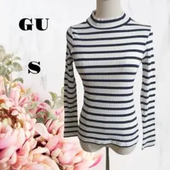 GUジーユー【S】ボーダーハイネックTシャツ♡長袖♡ネイビー×アイボリー