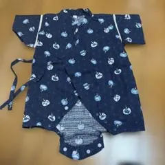 ベビー甚平 ロンパース 70cm 紺色 うちわ柄