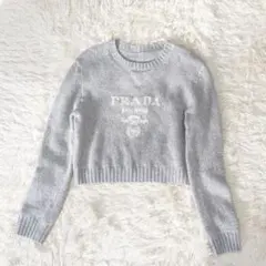 極美品】PRADA クルーネック ニット クロップド カシミア ビッグロゴ 