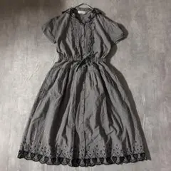 m6817【ルイスキャロル】レトロ シャツワンピース マキシ丈 ピコフリル 半袖